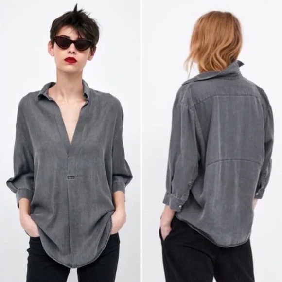 Zara Charcoal Shirt w/three quarter length sleeve - Size L - Picture 5 of 5